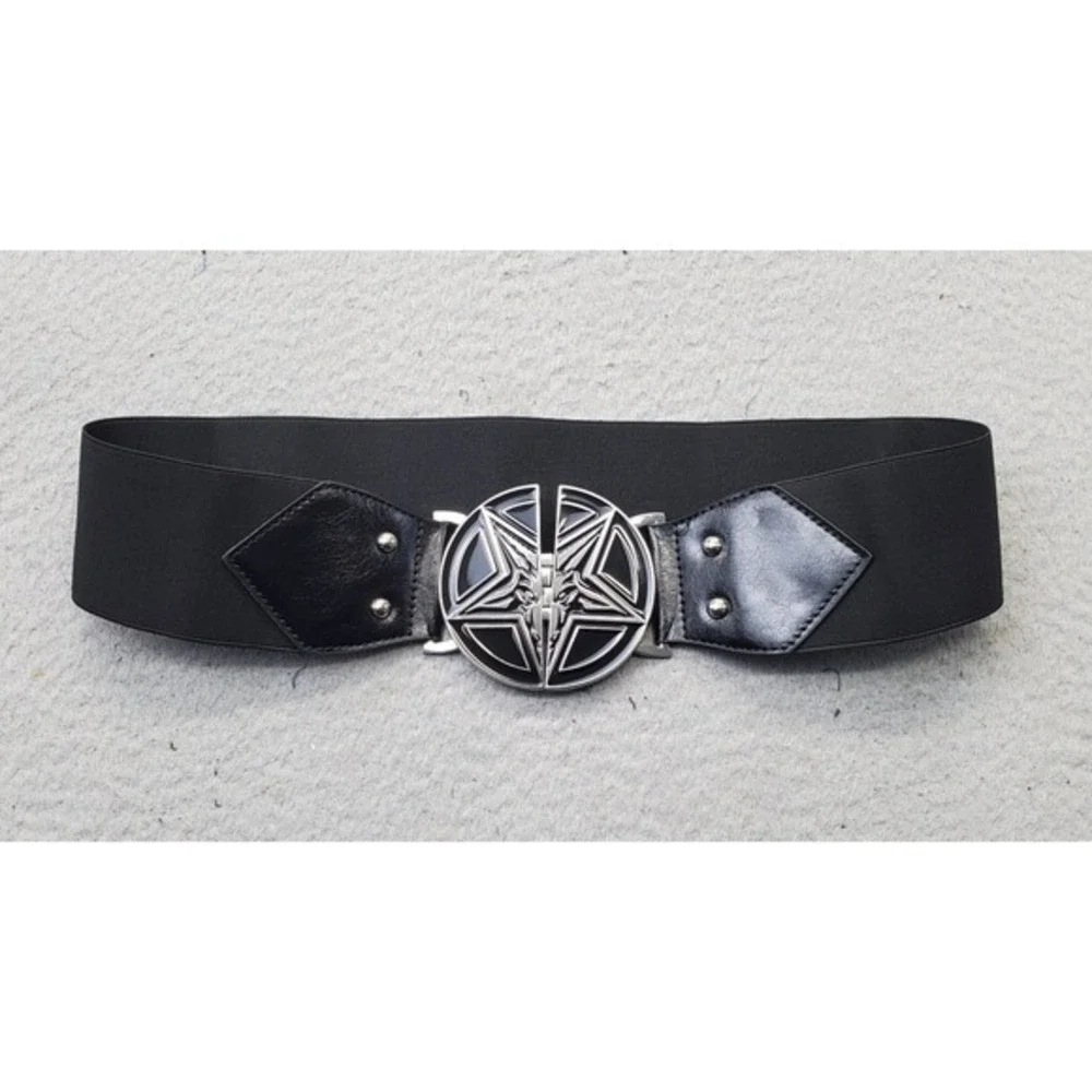 Killstar Gates of Hell‎ Belt Womens 2XL Black Elastic Waist Goat Head Buckle